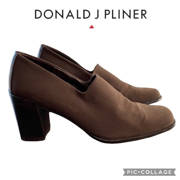 Donald Pliner Ida Stacked Heel Stretch Square Toe Loafer Pumps Heel Shoes - Picture 1 of 11